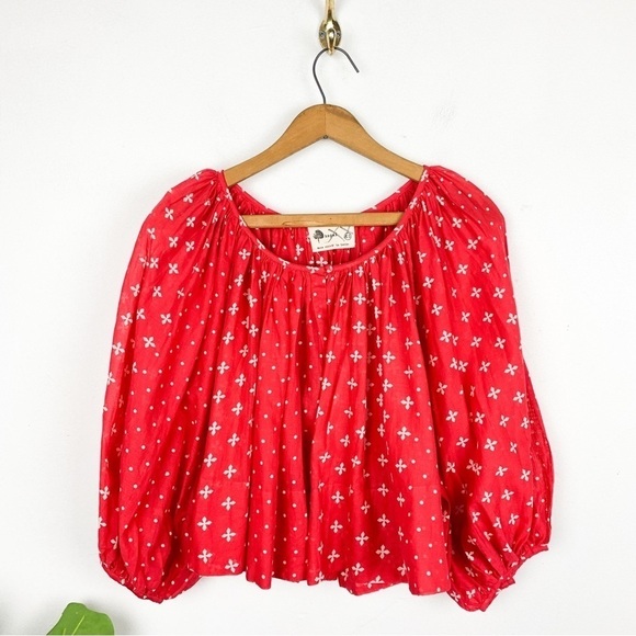 Kopal Anthropologie Cotton Boho Puff Sleeve Cropped Blouse Sz XS - Picture 1 of 7